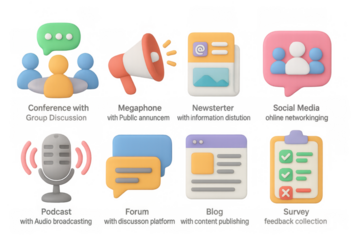 3d communication icons for digital media and networking