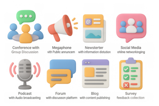 3d communication icons for digital media and networking