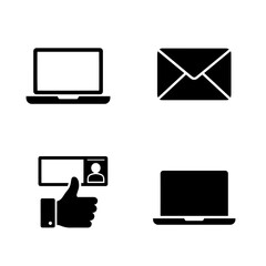Digital communication icons featuring laptop, envelope, and ID  