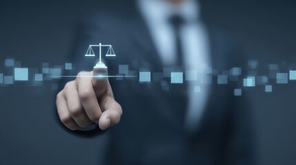 Businessman analyzing data on interactive touchscreen scale for strategic decisionmaking