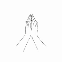 Minimalist Illustration of Two Hands Pressed Together Symbolizing Unity, Peace, and Balance Through Simple Line Art Design on a Clean White Background