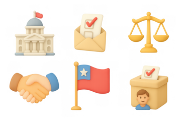 Political and election theme in 3d style with iconic symbols