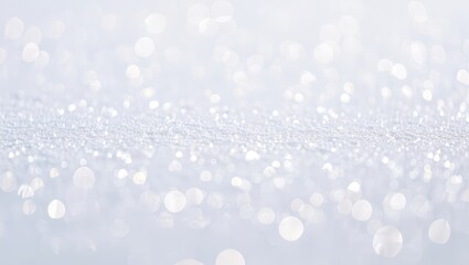 White glitter bokeh background with glowing particles, abstract sparkling texture for design. Generative AI.