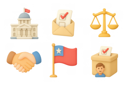 Political and election theme in 3d style with iconic symbols