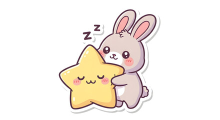 Obraz premium Cute vector illustration of a bunny sleeping with a star, with elements of fantasy and imagination, perfect for children's designs and a gentle, dreamlike atmosphere