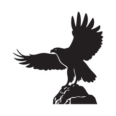 A vector silhouette image of an eagle with its wings spread wide open. 