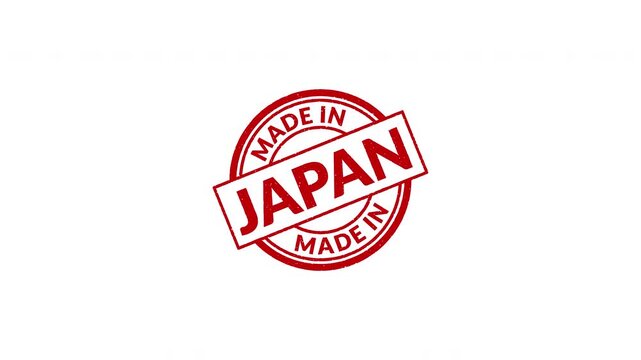 rubber stamp animation with text made in japan for branding products, packaging labels, international business materials, and cultural representations.
