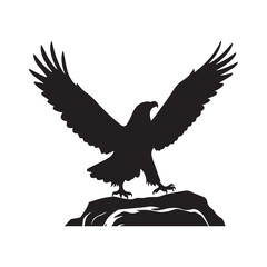 A vector silhouette image of an eagle with its wings spread wide open. 