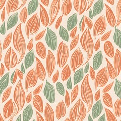 Scattered Mosaic Ikat Paisley Floral Seamless Pattern in Terracotta and Sage Green