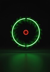 Vibrant Neon Green and Red Circular Light Installation with Multiple Light Trails and Dynamic Effects in a Dark Studio Setting
