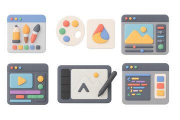 3d icons of digital design tools in pastel colors for creative projects