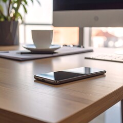 Modern office desk with phone