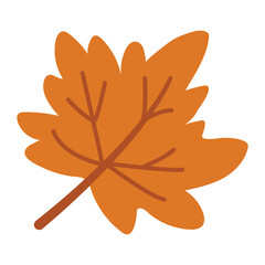 Autumn orange maple leaf flat cartoon vector illustration isolated seasonal element