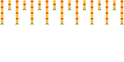 Dussehra background. Vector illustration of marigold Frame isolated transparent background. Calendula flowers festive garland template design. EPS 10