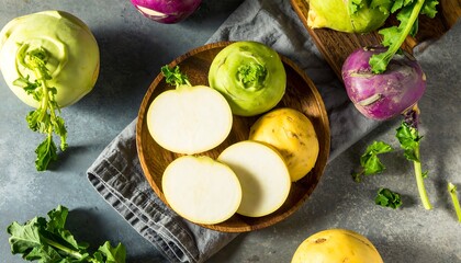 Colorful kohlrabi and turnips