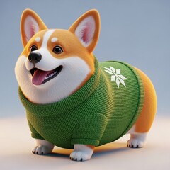 Cheerful Pembroke Welsh Corgi Dog Cartoon Character Wea Green Sweater Sitting Happy Smiling Canine Illustration