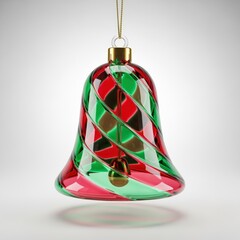 Elegant glass Christmas bell ornament with red green and gold swirl design perfect for holiday decorations and festive home decor
