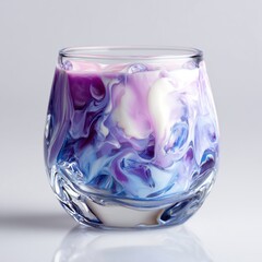 Elegant glass filled with a swirling purple and white milk drink, isolated on a soft background. Perfect for advertising beverages, art, or lifestyle products.
