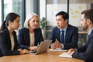 ミーティングで話し合う多様なビジネスチーム / A Diverse Business Team Discussing at a Meeting