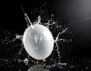 Exploding balloon with water splash and syringe
