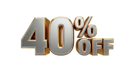 3D rendering of 40% Off discount sale promotion isolated PNG with Transparent Background