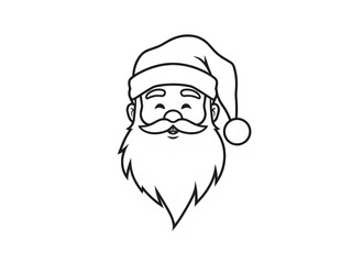 Santa Claus cartoon face with beard and hat in line art style  