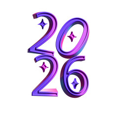 Colorful 3D numbers representing the year 2026 with star accents. The design features a vibrant purple and blue color scheme