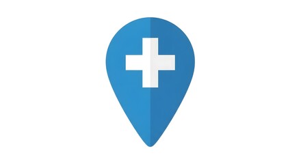 Obraz premium Find your nearest medical facility with this clear blue location pin featuring a white cross symbol, perfect for healthcare navigation and emergency services