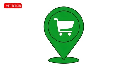 Discover your next shopping destination with this vibrant green map marker featuring a clean white shopping cart icon, perfect for retail and location-based services.