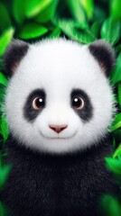 Naklejka premium Adorable panda bear portrait, closeup encounter with a curious giant captivating