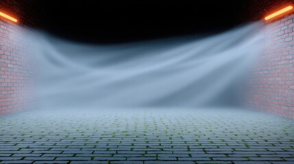 Dramatic spotlight on textured brick wall, architectural photography and lighting design