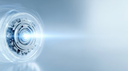 Futuristic camera lens with emitting blue light, a glimpse into the future of photography