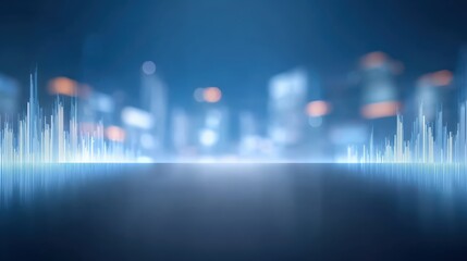 Abstract cityscape background with sound waves, a harmonious blend of urban and acoustic elements