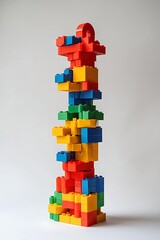 Obraz premium Colorful building blocks stacked high, creating a playful and imaginative tower against a clean background