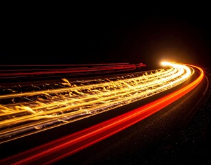 Night highway lights streak in a curve