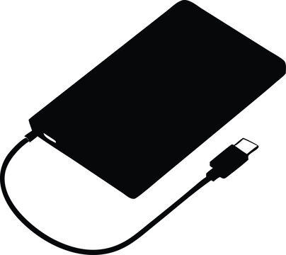 black portable hard drive with usb cable clip art preview