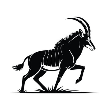 Elegant Sable Antelope Silhouette Illustration Standing Proudly in Black and White Vector Design