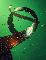 Filmstrip spiral in vibrant green backdrop