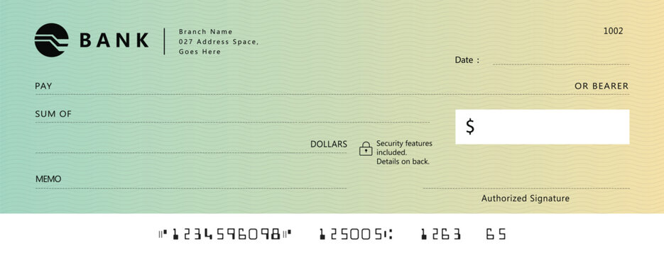 Bank check, vector blank money cheque, checkbook template with guilloche pattern and fields. Currency payment coupon, money check background