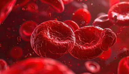 Close Up of Red Blood Cells Under a Microscope Cinematic Rendering Showing Texture and Depth of Field in Medical Visualization