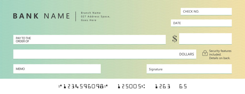 Bank check, vector blank money cheque, checkbook template with guilloche pattern and fields. Currency payment coupon, money check background