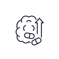 brain booster line icon with pills on white