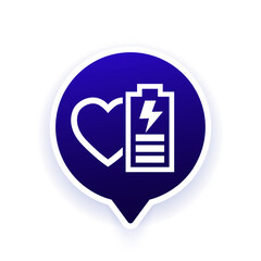 vitality and energy vector icon with battery and heart