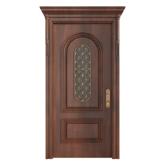 Elegant wooden door welcomes guests into a warm, inviting home space