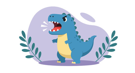 Angry Blue Cartoon Dinosaur Roaring Loudly.