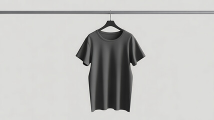 Trendy terracotta t-shirt hanging on wooden hanger for apparel mockup