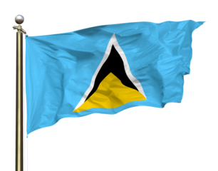 Transparent Background Cutout Saint Lucia National Flag Waving Under a Bright Blue Sky