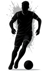 Artistic Silhouette of Soccer Player Dribbling Ball with Splash Effect on Dark Background