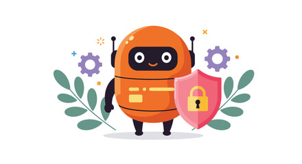 Cute Robot Protecting Data Online.