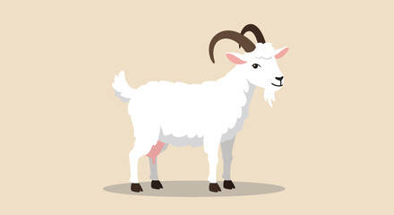 Cute white farm goat vector illustration.